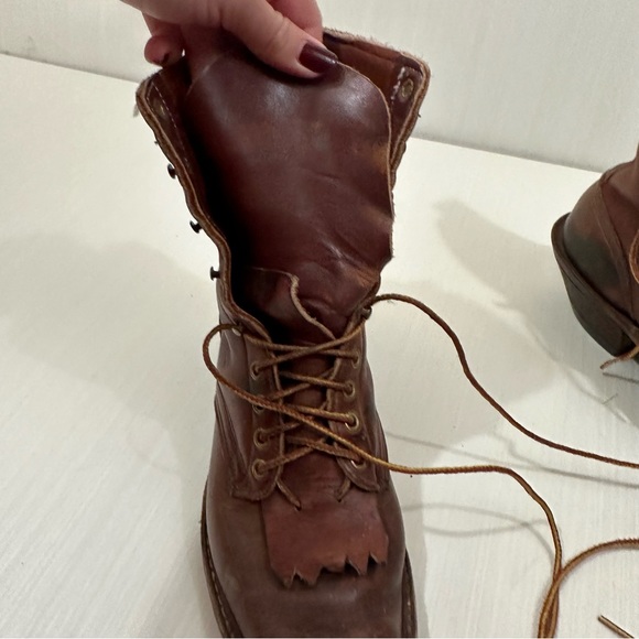 Whites Boots vintage brown distressed leather boots lace up western logger - Picture 4 of 16